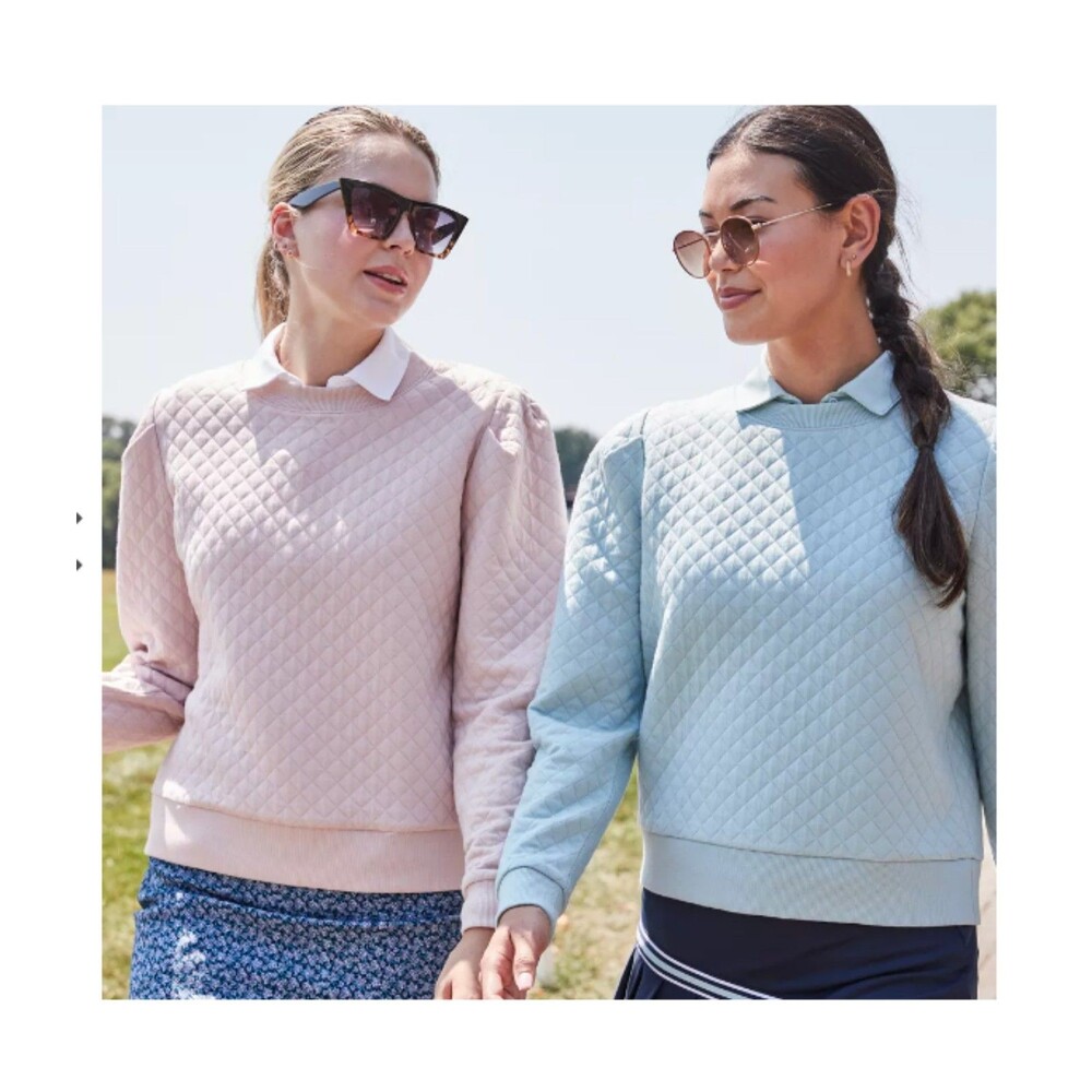 Women's Walter Hagen Clubhouse Quilted Crewneck Sweater Rose XL
